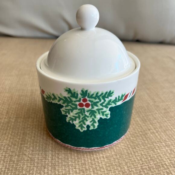 Fitz and Floyd Yuletide Holiday Green/White/Red Sugar Bowl - Picture 5 of 8